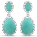 9.64 Carat Genuine Emerald and White Diamond .925 Sterling Silver Earrings