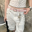 Womens American-style Red Crocodile-pattern Polka-dot Belt