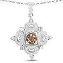 3.00 Carat Genuine Smoky Quartz, Blue Topaz and White Topaz .925 Sterling Silver Pendant