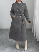 New Winter Womens Double-breasted Wool Coat With An Asymmetrical Collar