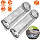 2Pcs 3.42x11.61Inch Portable BBQ Rolling Basket Round Stainless Steel Grill Mesh Barbecue Net Tube with Removable Cover Outdoor Camping