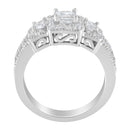 14K White Gold Round and Princess-Cut Diamond Three Stone Ring (1 Cttw, H-I Color, I1-I2 Clarity) - Size 7