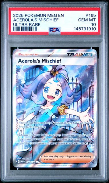 2025 POKEMON MEG EN-MEGA EVOLUTION #165 ACEROLA'S MISCHIEF ULTRA RARE PSA GEM MT 10