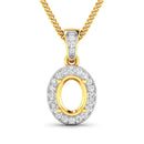 0.18 Carat Genuine White Diamond 14K Yellow Gold Semi Mount Pendant - holds 8x6mm Oval Gemstone