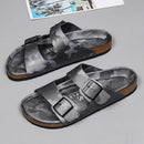 Frosted Leather Platform Slippers: Unisex, Double-breasted