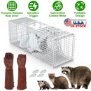 Humane Cat Trap Cage With Gloves Catch Release Live Animal Rodent Cage Collapsible Galvanized Wire for Raccoons Beavers Groundhogs Foxes Armadillos