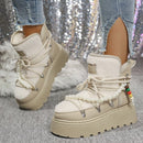 Women's Platform Height-Increasing Suede Snow Boots, New Versatile Plus Size Women's Snow Cotton Boots