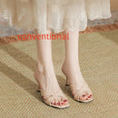 316-F3 High Heel Square Toe High-grade Outdoor Slippers