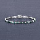 5.77 Carat Genuine Emerald and White Topaz .925 Sterling Silver Bracelet