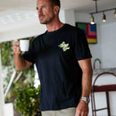 Hawaiian Tee For Men More Surf - Less Work By Loindaflow Tee Crew Neck 100% Cotton - BLACK
