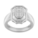 14K White Gold 1.00 Cttw Baguette and Princess-Cut Diamond Cocktail Art Deco Style Ring (H-I Color, SI1-SI2 Clarity) - Size 7