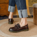 British Style Round Head Chunky Heel Small Leather Shoes For Women