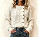 Womens Knitted Casual Comfortable Long-Sleeve T-Shirt With Buttons