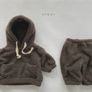 Children's Soft Plush Suit Boys And Girls Warm And Thick Hooded Sweater Pants Two-piece Suit