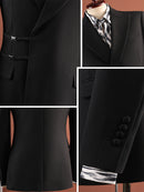 Men Black Peak Lapel Side Buckle 2 Piece Suit Set Gurkha Trousers