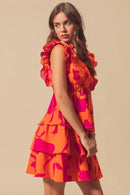 SO ME Floral V Neck Layered Dress with Elasticized Waist
