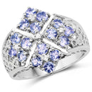 1.65 Carat Genuine Tanzanite and White Topaz .925 Sterling Silver Ring
