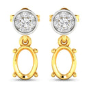 0.11 Carat Genuine White Diamond 14K Yellow Gold Semi Mount Earrings - holds 7x5mm Oval Gemstones
