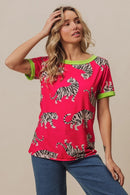 BiBi Big Tiger Print Jersey Contrast Ringer Top