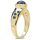 14K Yellow Gold Plated 1.87 Carat Genuine Blue Sapphire & White Diamond .925 Sterling Silver Ring