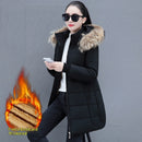Detachable Hooded Mid-Length Padded Coat With A Big Fur Collar