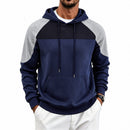 Fleece-lined Mens Patchwork Color-block Textured Loose-fit Hooded Jacket