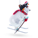 Skiing Polar Bear with Penguin Blown Glass Christmas Ornament
