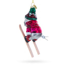 Skiing Raccoon Blown Glass Christmas Ornament