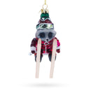 Skiing Raccoon Blown Glass Christmas Ornament