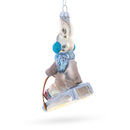 Sledding Bunny Blown Glass Christmas Ornament