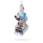 Sledding Bunny Blown Glass Christmas Ornament