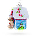 Christmas Dogs in Doghouse Blown Glass Christmas Ornament