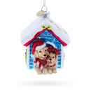 Christmas Dogs in Doghouse Blown Glass Christmas Ornament
