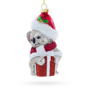 Festive Koala with Present Blown Glass Christmas Ornament