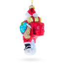 Snowshoeing Santa Blown Glass Christmas Ornament