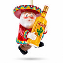 Mexican Santa with Tequila Bottle Glass Christmas Ornament