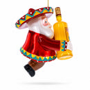 Mexican Santa with Tequila Bottle Glass Christmas Ornament