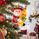 Mexican Santa with Tequila Bottle Glass Christmas Ornament