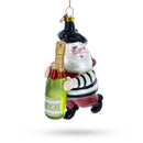 French Santa with Sparkling Wine Blown Glass Christmas Ornament