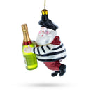 French Santa with Sparkling Wine Blown Glass Christmas Ornament