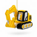 Excavator Construction Vehicle with Working Arm Glass Christmas Ornament