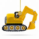 Excavator Construction Vehicle with Working Arm Glass Christmas Ornament