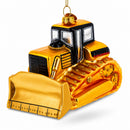 Tracked Bulldozer Construction Vehicle Glass Christmas Ornament