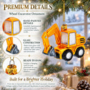 Wheel Excavator Construction Vehicle Glass Christmas Ornament