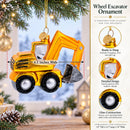 Wheel Excavator Construction Vehicle Glass Christmas Ornament