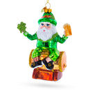 Irish Santa with Shamrock and Beer Blown Glass Christmas Ornament