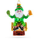 Irish Santa with Shamrock and Beer Blown Glass Christmas Ornament