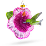 Hummingbird with Pink Hibiscus Blown Glass Christmas Ornament