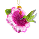 Hummingbird with Pink Hibiscus Blown Glass Christmas Ornament