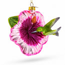 Hummingbird with Pink Hibiscus Glass Christmas Ornament